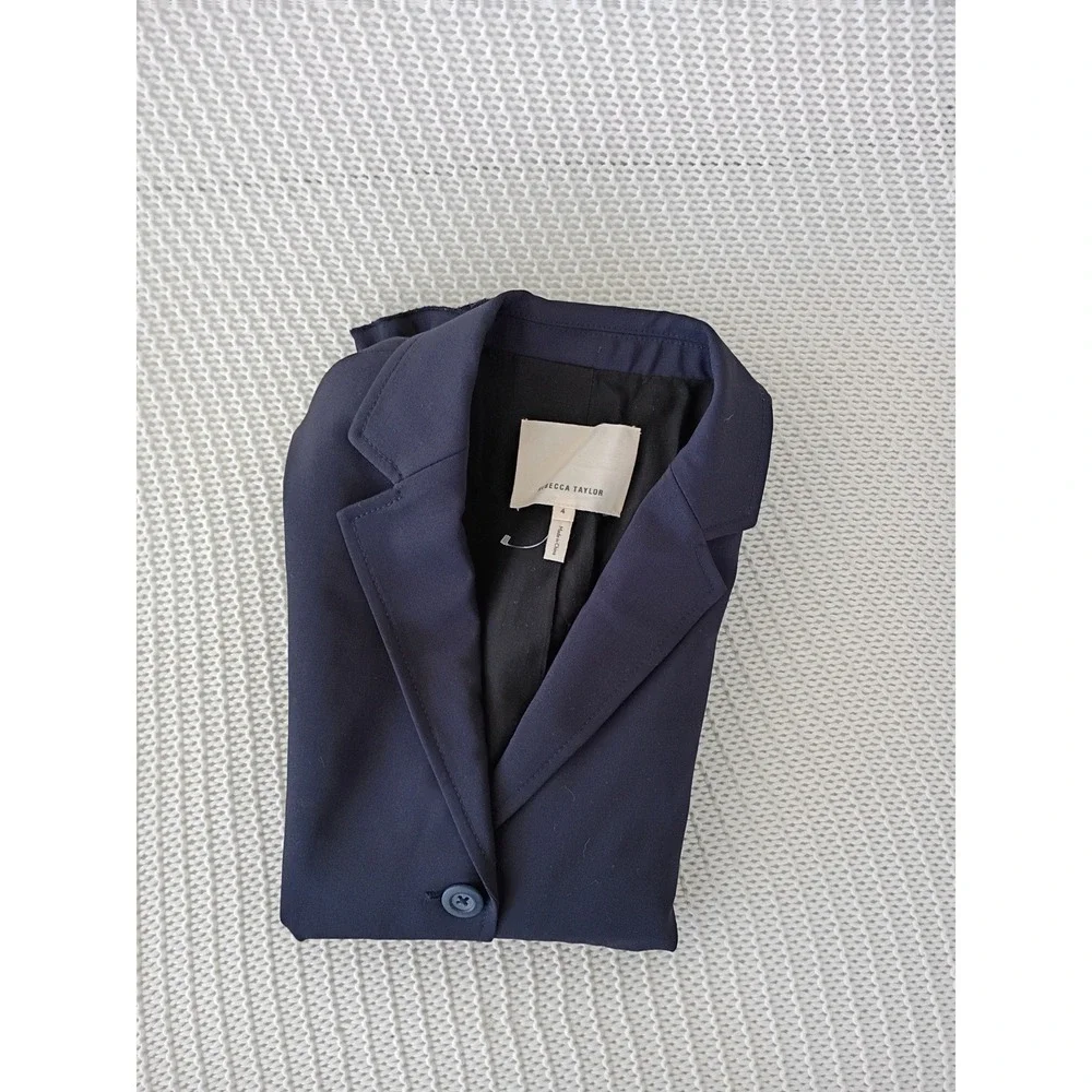Rebecca Taylor Navy Wool Blend Ruffle Trim Tailored Blazer Jacket Sz‎ 4 S $450